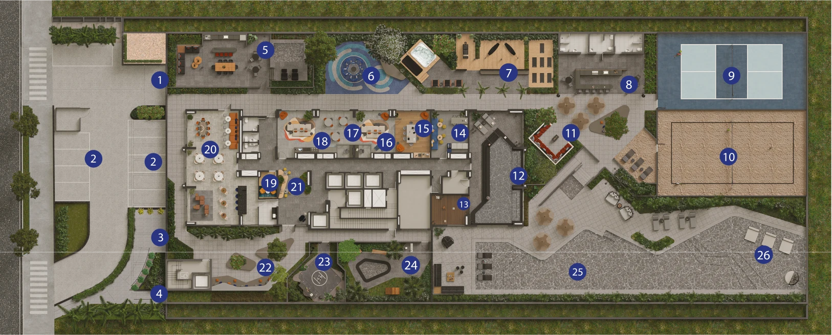 Implantação do térreo do Duo Stay Residence